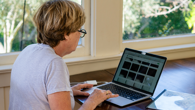 A volunteer uses a computer to track Marin Wildlife Watch images.