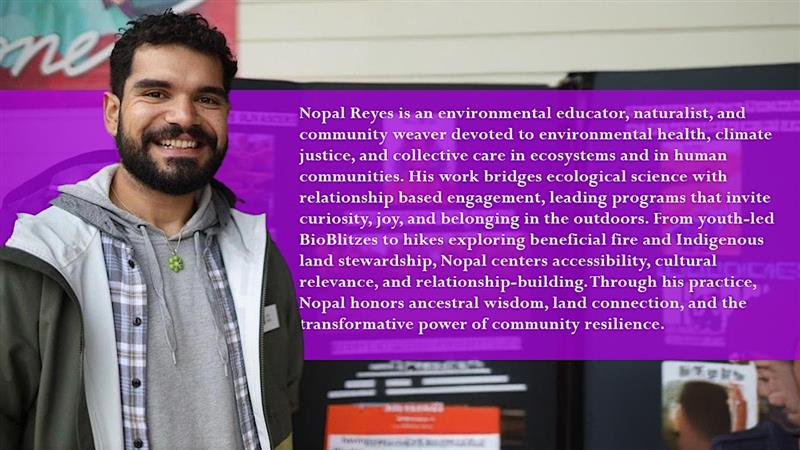 Image of Nopal alongside a purple banner with text.