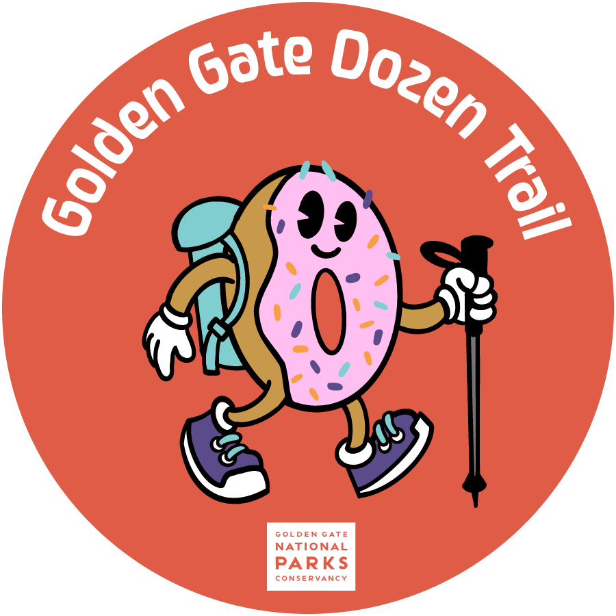 Illustration of a hiking mascot along the Golden Gate Dozen