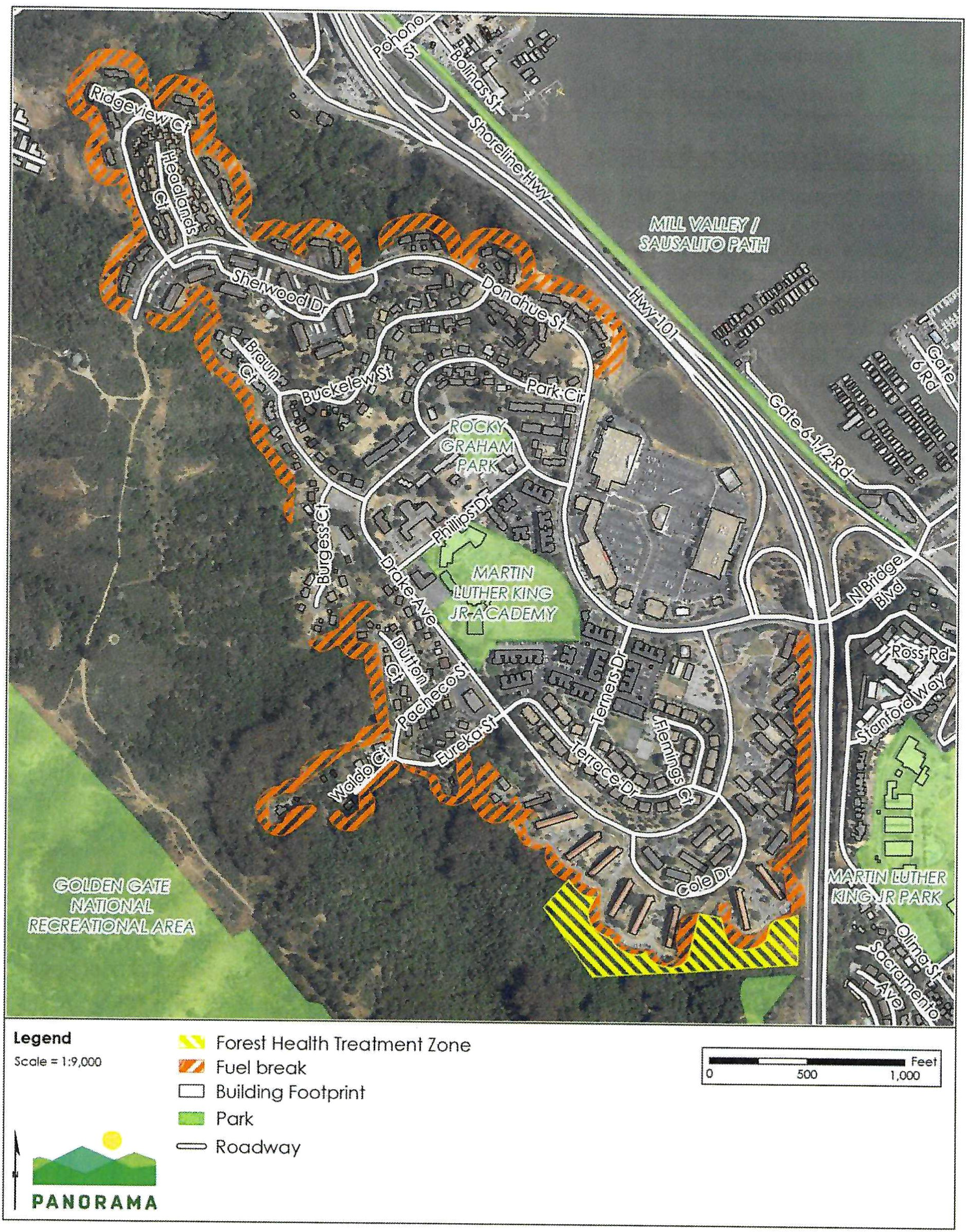 Map of fuel reduction and forest health project - orange and yellow shaded area indicates where work is happening.