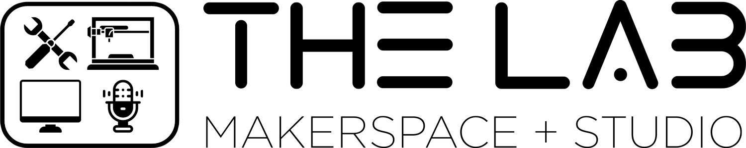 The Lab Maker Space and Studio logo in black on white background with small technology icons on the left