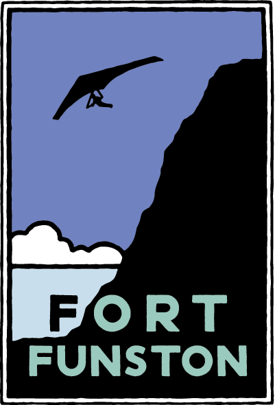 Schwab image of a hang glider soaring aside a steep, beach-side cliff