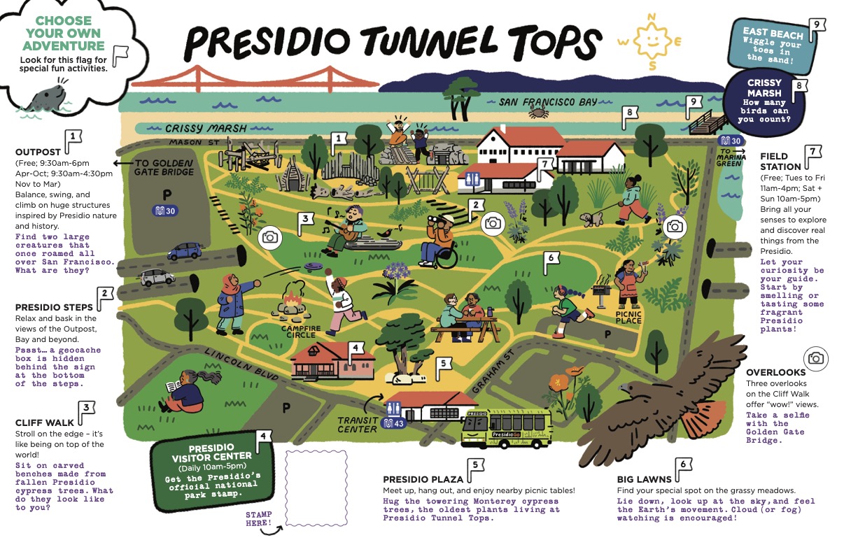 presidio-tunnel-tops-discovery-guide.jpg Illustrated map of the Presidio Tunnel Tops park site and all of its features.
