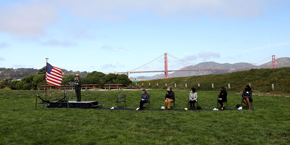Congresswoman Nancy Pelosi, Speaker of the House speaks during the National Park Service-Golden Gate National Recreation Area and the Golden Gate National Parks Conservancy commemoration of the 20th anniversary of the revitalization of Crissy Field on May