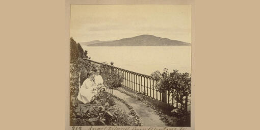 Historic photo of Angel Island from Alcatraz Island by Eadweard Muybridge