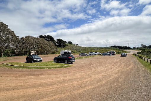Parking lot for Battery Alexander in the Marin Headlands
