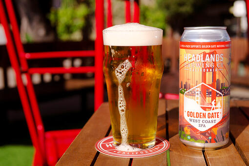 Headlands Brewery can and glass