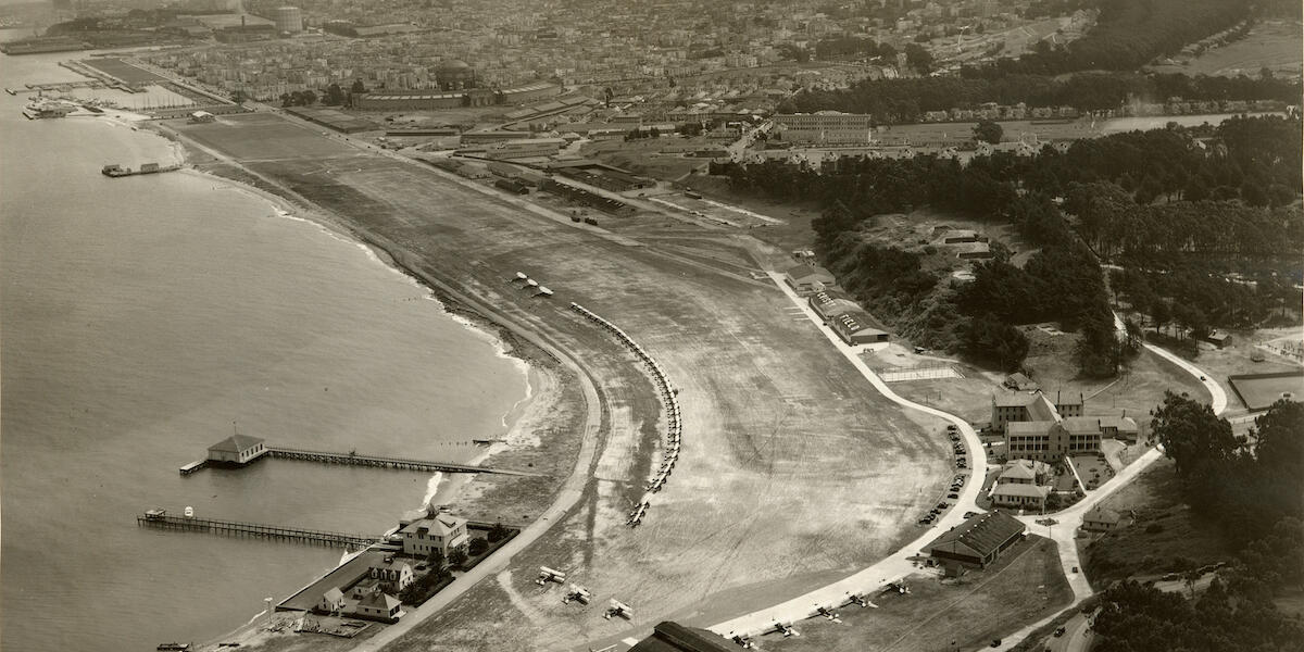 Historical aerial of Crissy Field during its years as a military airfield.
