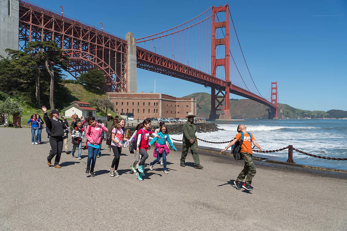 Rangers lead a youth program at Fort Point in San Francisco in 2017.