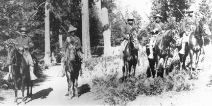 Soldiers of the 24th Infantry on mounted patrol in Yosemite National Park, c. 1899. 