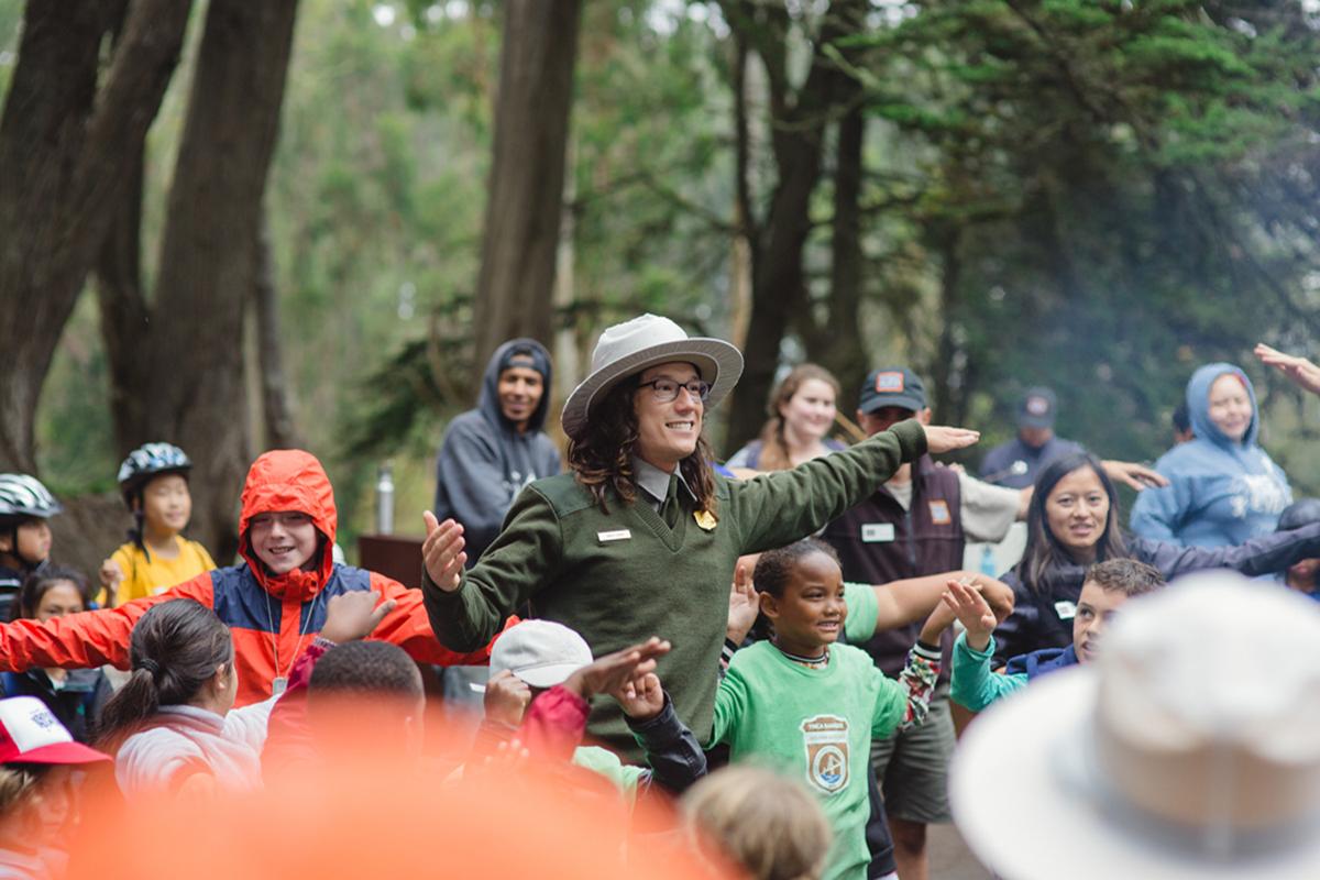 National Park Service Ranger with Summer Campers