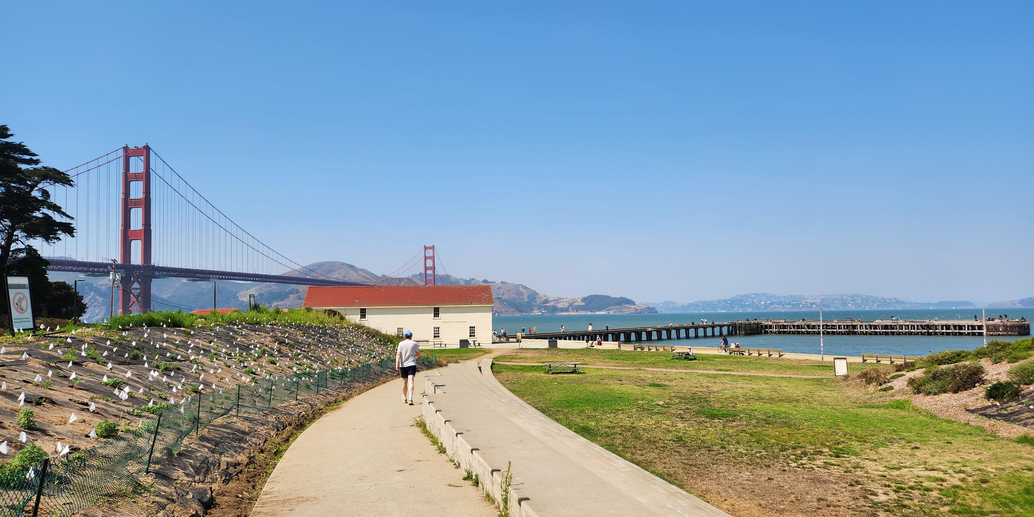 A sunny day at Crissy Field with a lovely Golden Gate Bridge view.