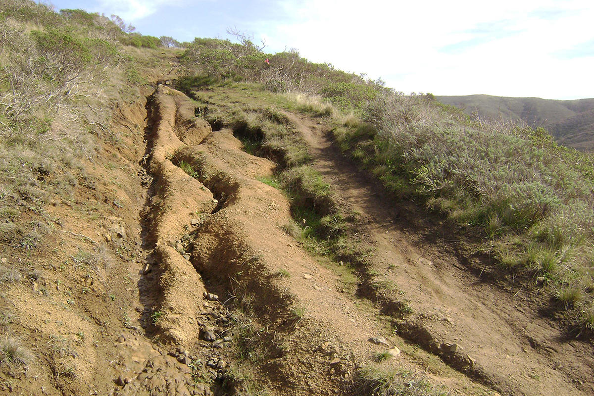 Eroded trail at Dias Ridge Eroded trail