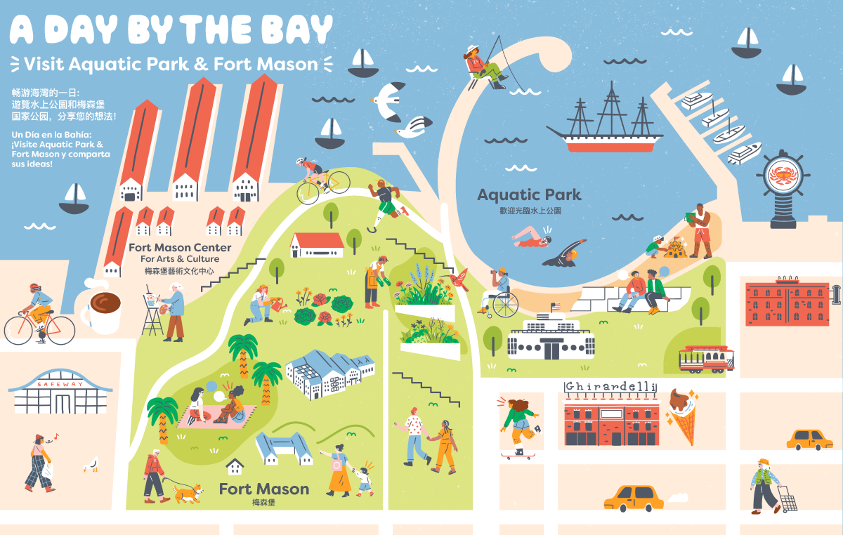 Graphical of Fort Mason and the Aquatic Park in San Francisco