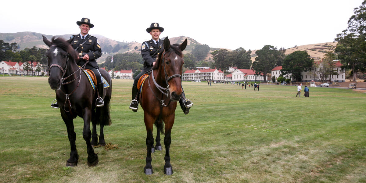 Policemen atop horses 