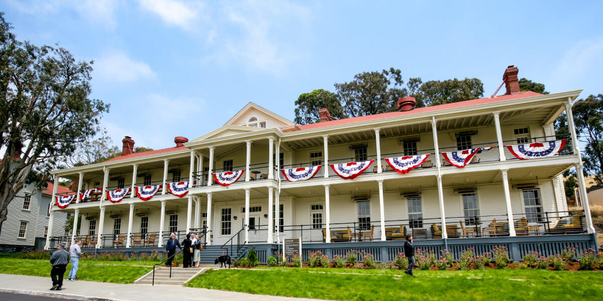 One of the main buildings dolled up for a special event