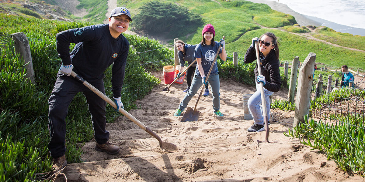 Volunteers work at Fort Funston