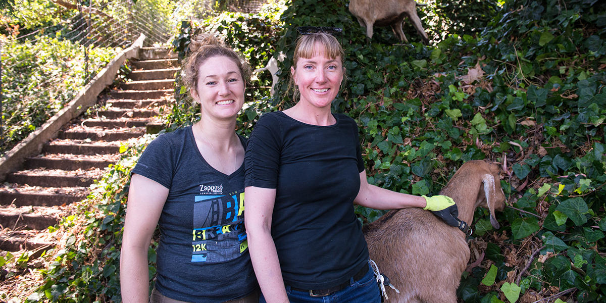 City Grazing General Manager Genevieve Church and Senior Goatherd Jessica Kipp