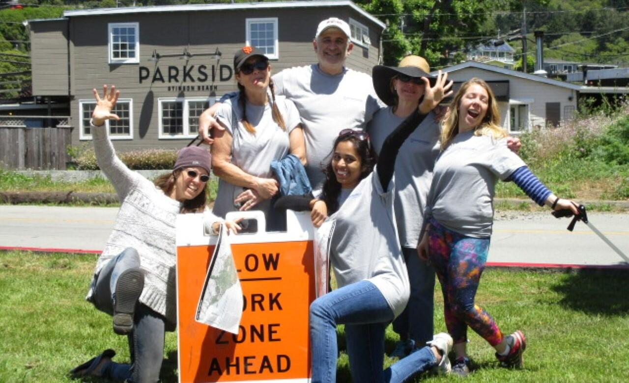 Volunteers celebrating in Stinson Beach.