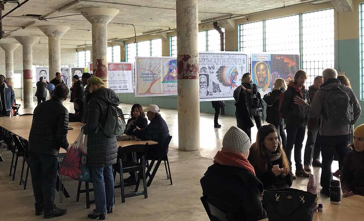 Participants at the Future IDs at Alcatraz 'Day of Public Programs' on Feb. 16, 2019, at the New Industries Building on Alcatraz Island.