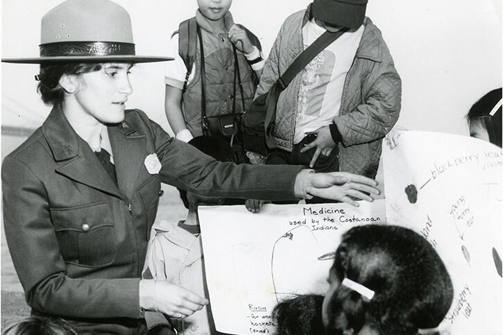 Ranger Mia Monroe conducting a program with children in the GGNRA