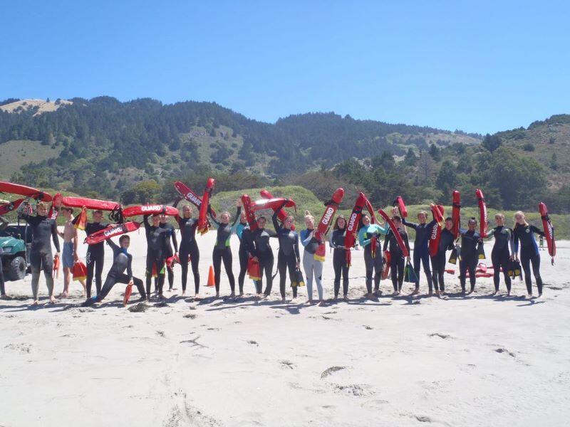 Jr. Lifeguards show off their swim rescue buoys at Stinson Beach