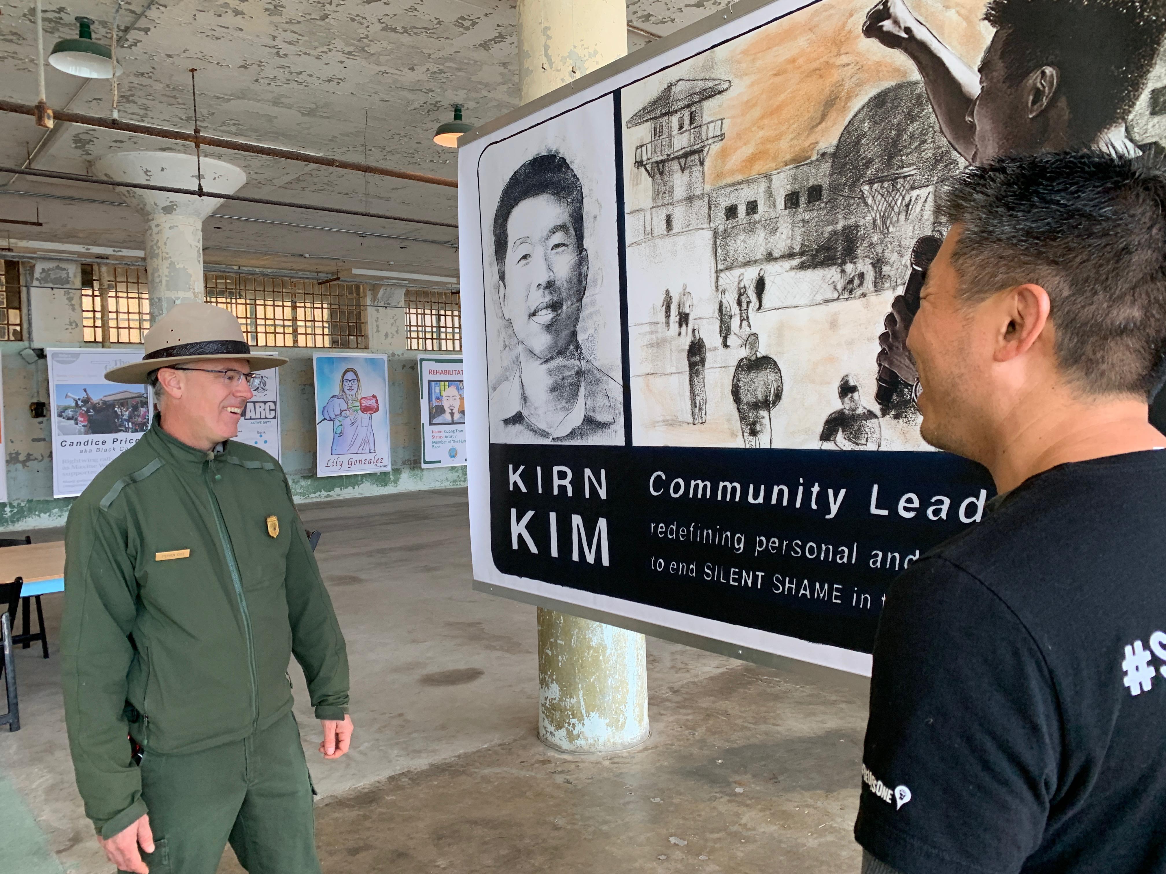 Kirn Kim, Future IDs collaborator and Ranger Steve Cote visit the exhibition.