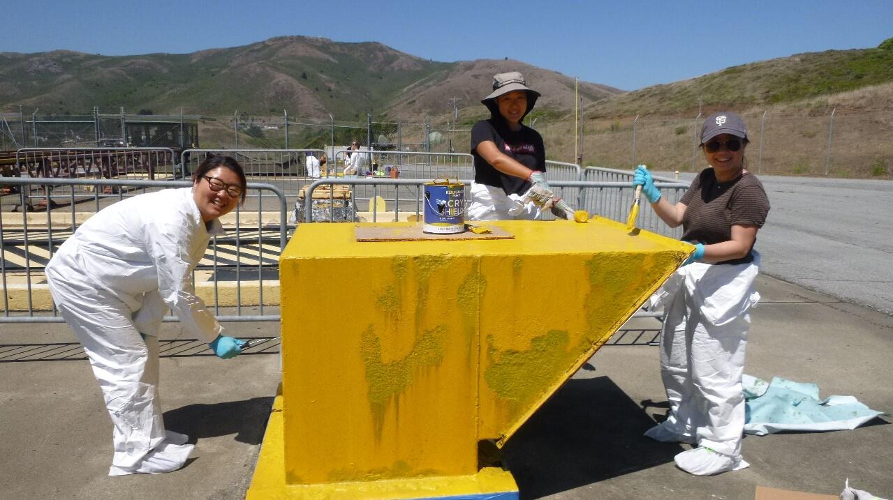 Volunteers re-painting structures at the Nike Missile Site in Marin.