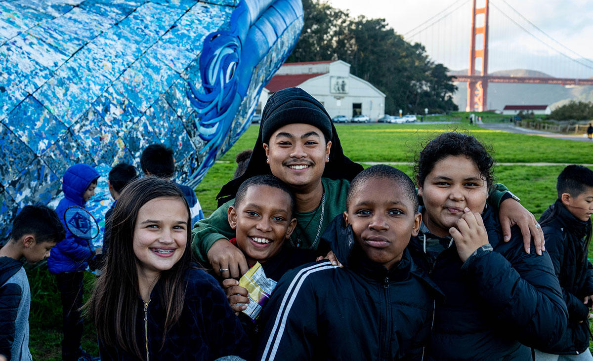Up on Top program participants visit the Monterey Bay Aquarium's blue whale art installation at Crissy Field in November 2018. Up on Top program participants visit the Monterey Bay Aquarium's blue whale art installation at Crissy Field in November 2018.
