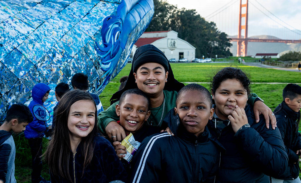 Up on Top program participants visit the Monterey Bay Aquarium's blue whale art installation at Crissy Field in November 2018. 