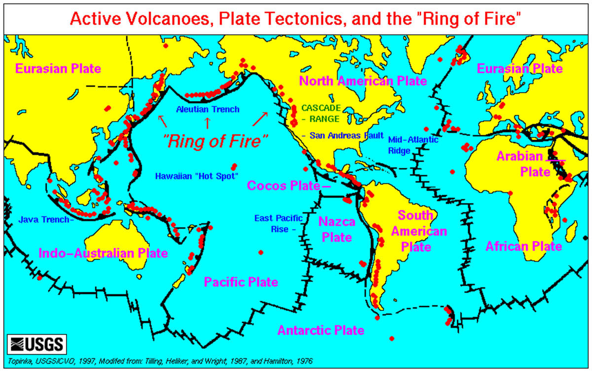 Plate tectonics, active volcanoes and the "Ring of Fire."