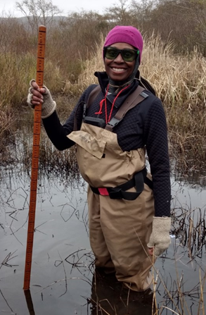 Yolanda Molette performing California red-legged frog surveys in Marin County.