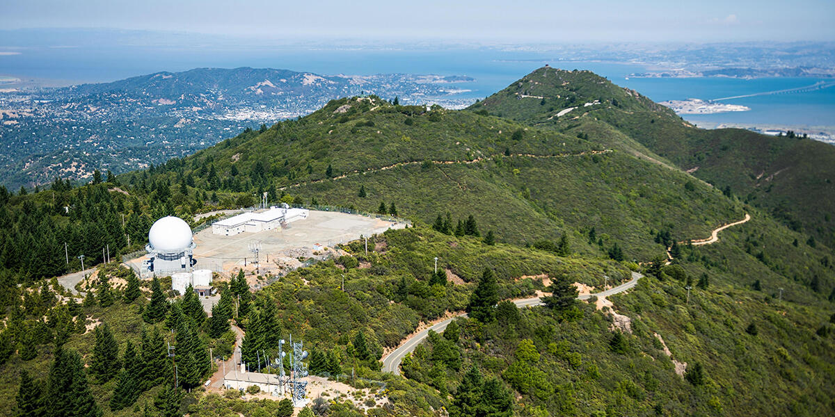 Aerial view of the former Mill Valley Air Force Station atop West Peak
