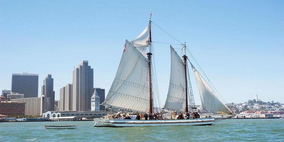 Schooner Alma sailing in the Aquatic Park lagoon