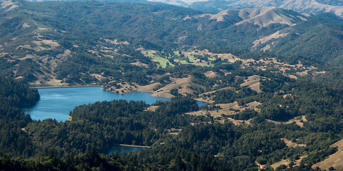 Bird's-eye view of Lake Lagunitas in Marin County.