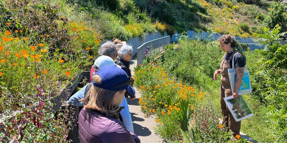 Natalie Korengold leading Parks Conservancy members through a tour of the gardens