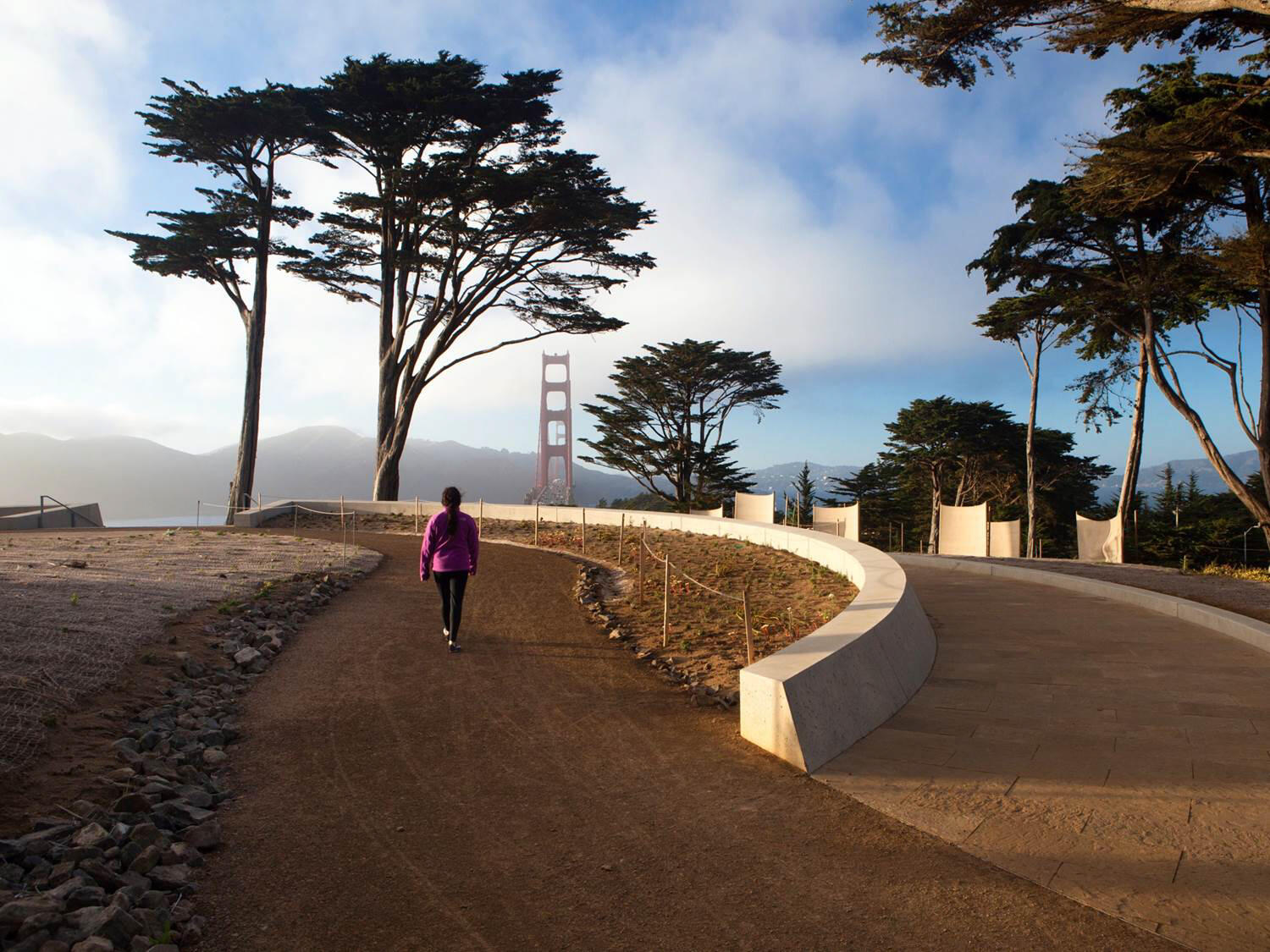 Hiker walking near the Golden Gate Overlook