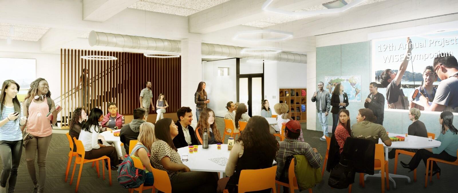 Rendering of the renovated Crissy Field Center interior youth space at Presidio Tunnel Tops