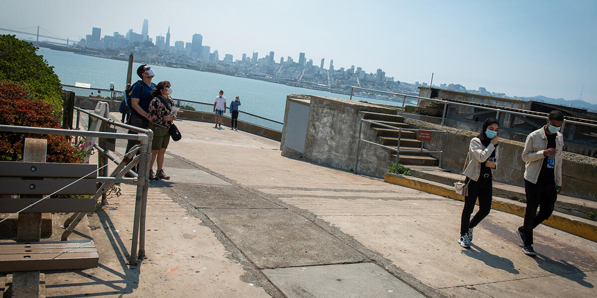 Visitors enjoy Alcatraz Island.