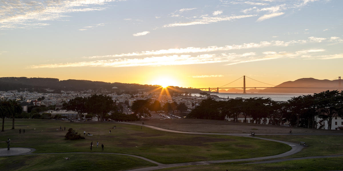 Fort Mason's Great Meadow during a sunset