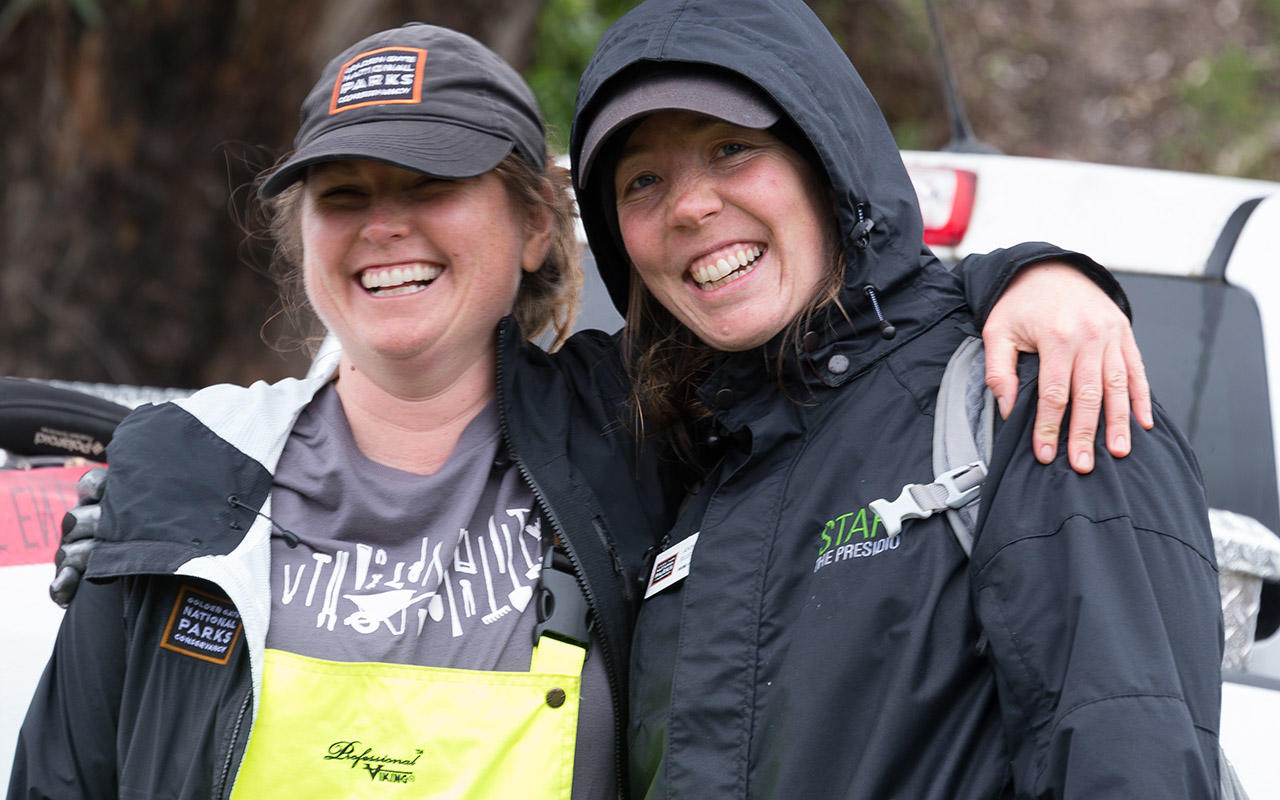 Parks Conservancy staff during a service day in the Marin Headlands in 2018. Parks Conservancy staff during a service day in the Marin Headlands in 2018.