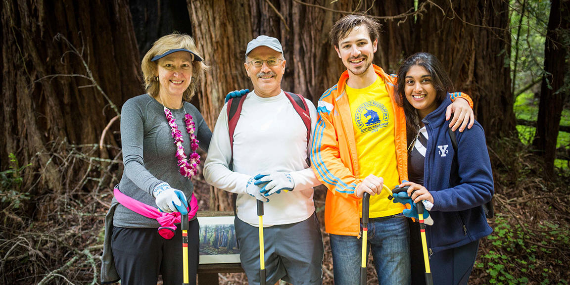 Volunteers take a break in Muir Woods