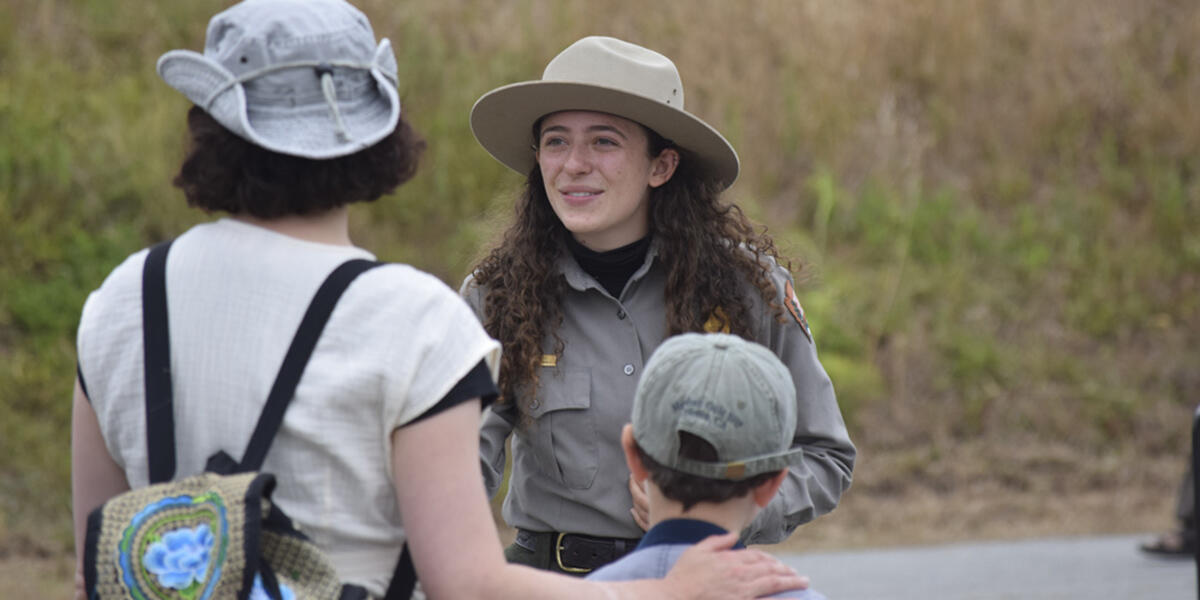 Park Ranger Lara Volski helps visitors.