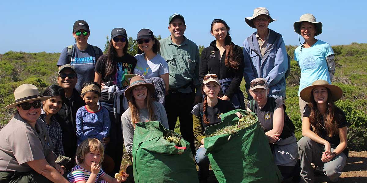 Group photo from volunteers at Earth Day at Milagra Ridge in 2018.