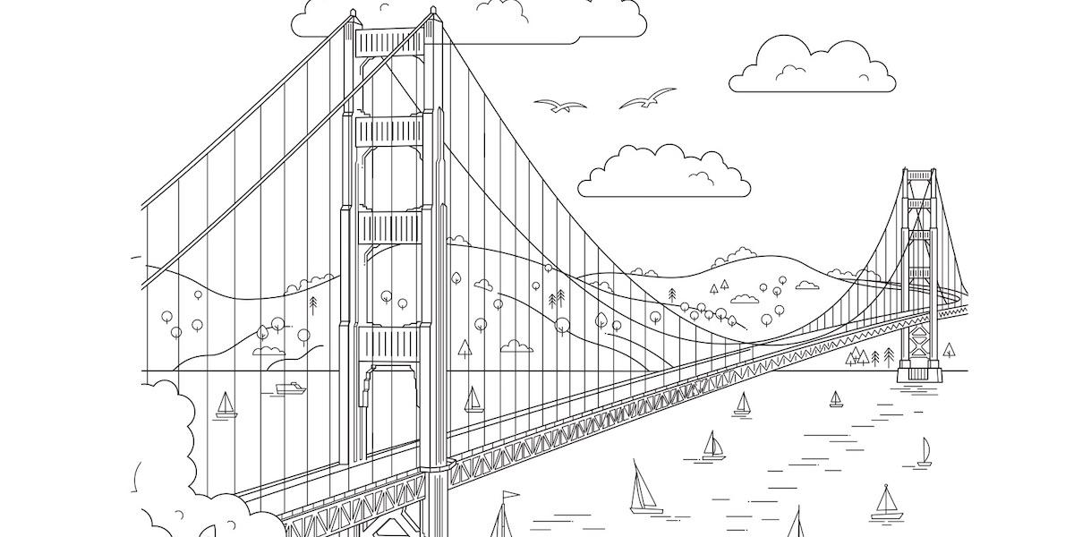 Coloring page of Golden Gate Bridge