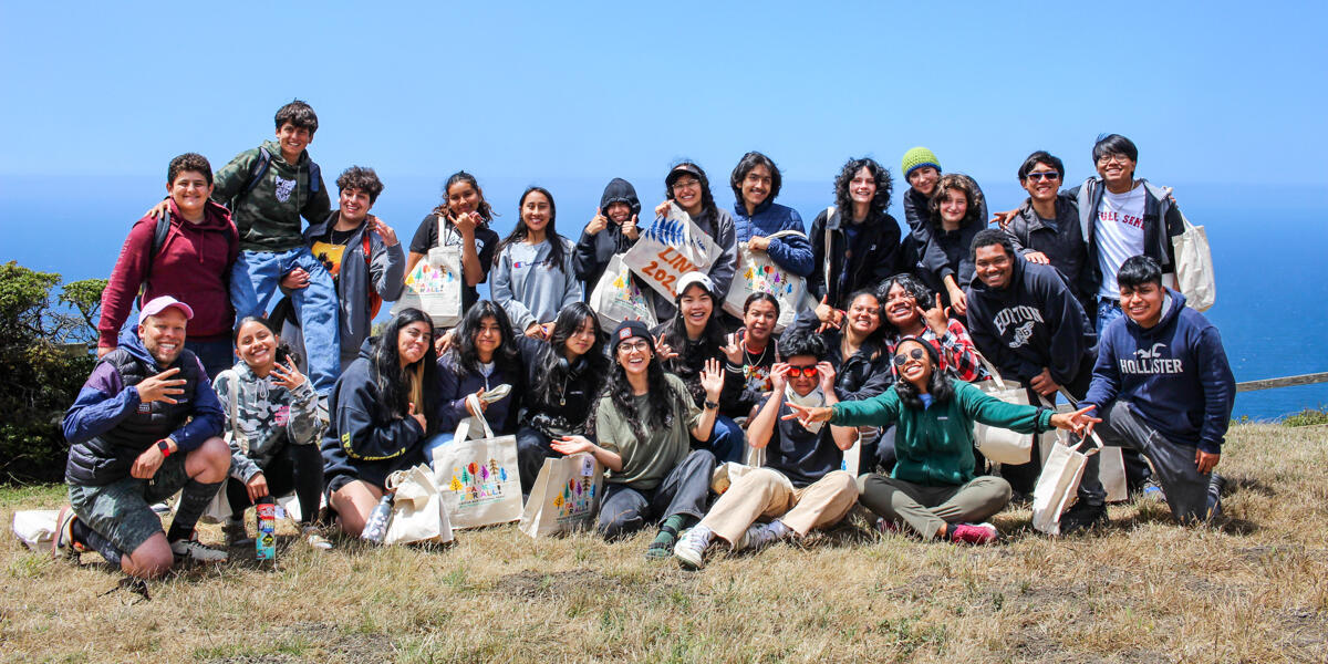 Group photo of Crissy Field Center youths at the Muir Beach Overlook