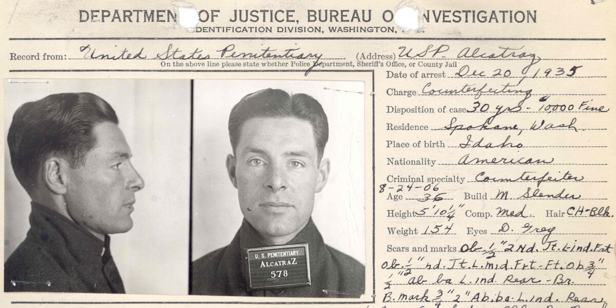 Mugshot of Elliot Michener, Alcatraz inmate and gardener.