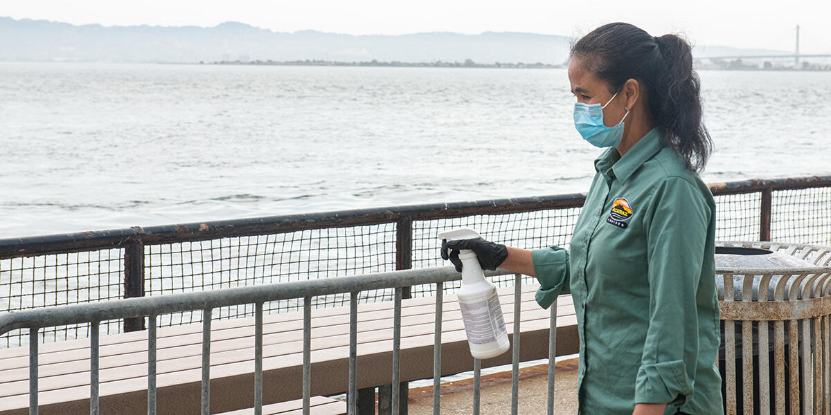 Cleaning protocols in place on Alcatraz Island in fall 2020.