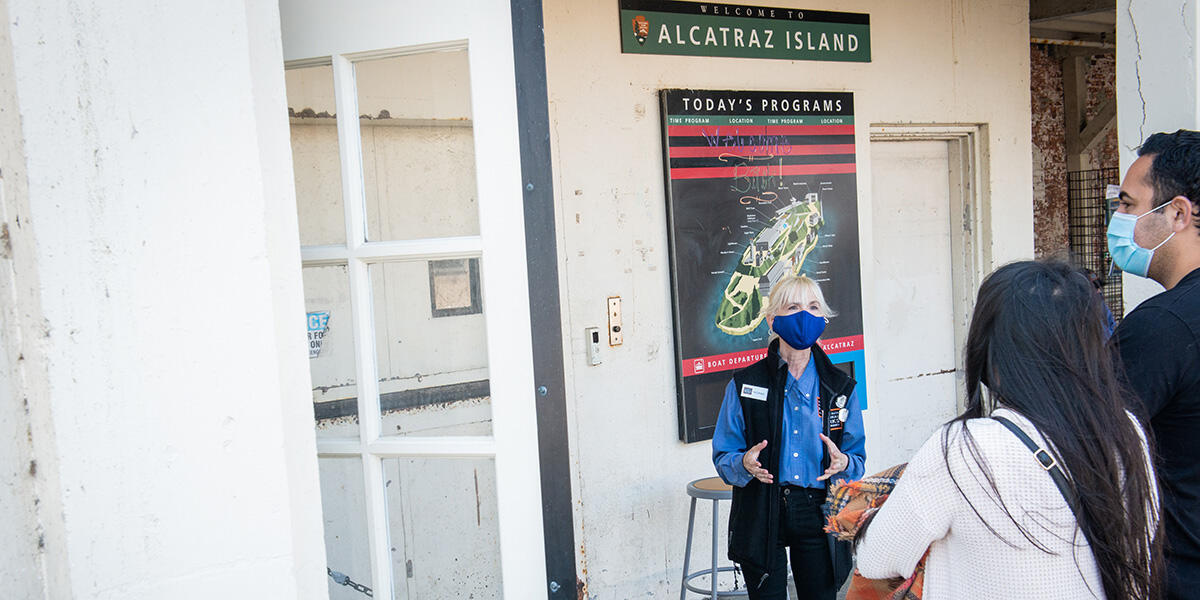 Greeting Alcatraz Island visitors from a distance in fall 2020.