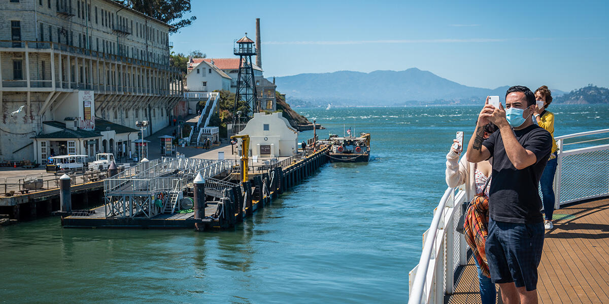 Pulling up to Alcatraz Island, a great time to snap photos of the view.